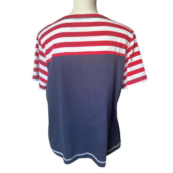 Jason Maxwell Women's L American Short Sleeve T-Shirt Blue Red White Stripes - Picture 4 of 4